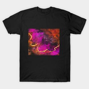 Abstract alcohol ink pink/orange w.gold foil T-Shirt